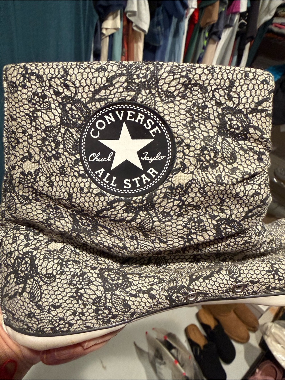 Converse All Star High-Top in Cream with Black Lace Print